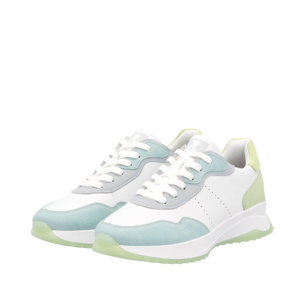 Rieker W1308-81 Ladies Wide Multi Leather Lace Up Trainers