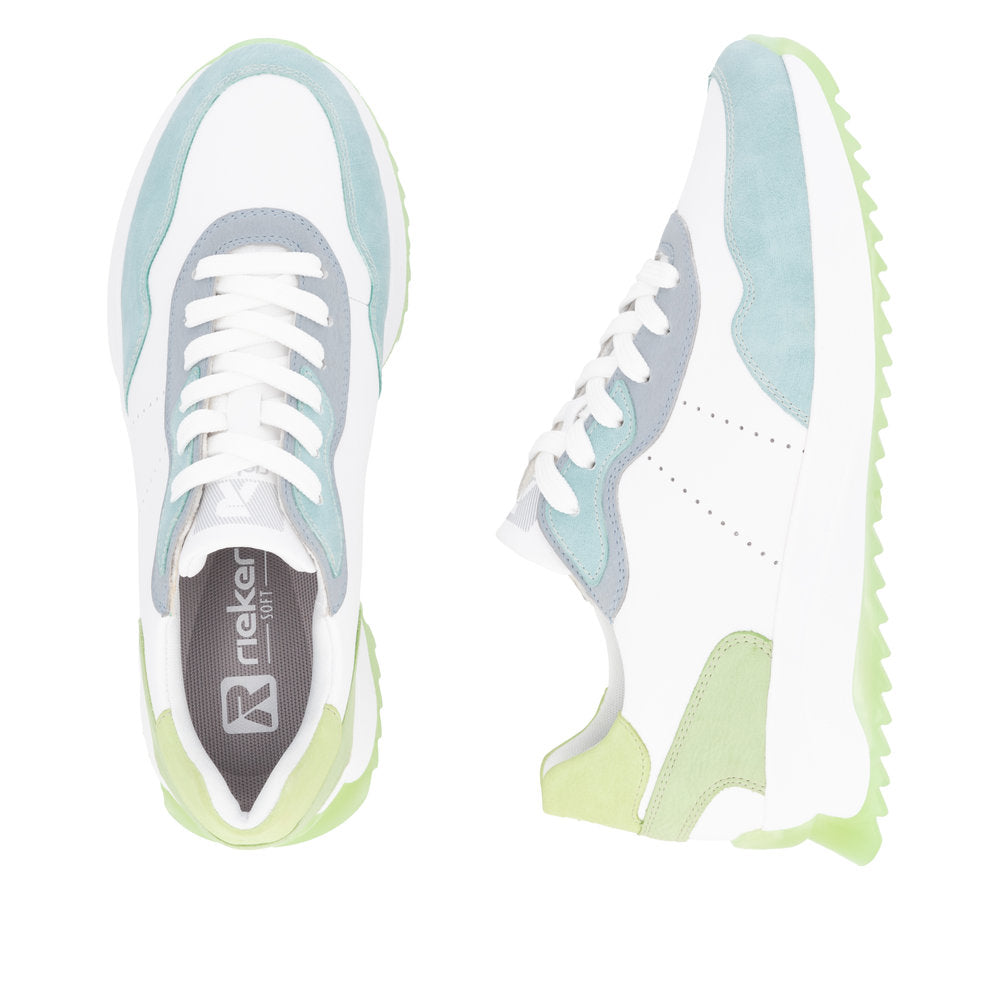 Rieker W1308-81 Ladies Wide Multi Leather Lace Up Trainers