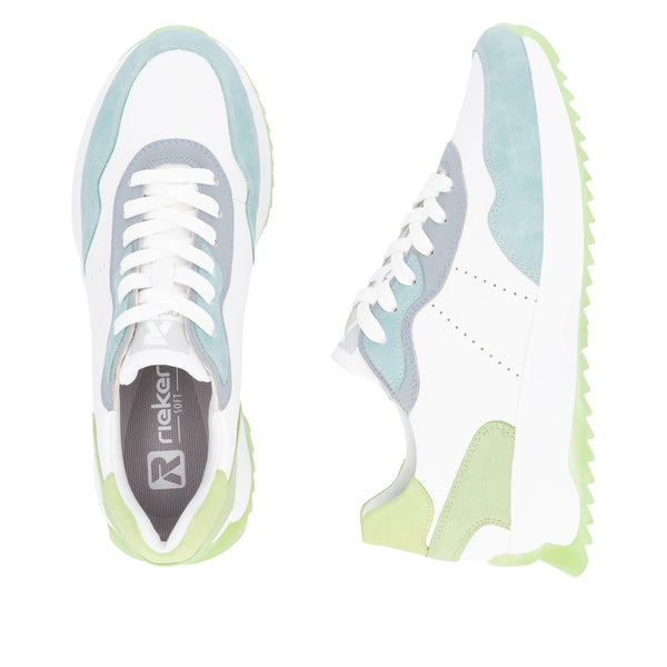 Rieker W1308-81 Ladies Wide Multi Leather Lace Up Trainers