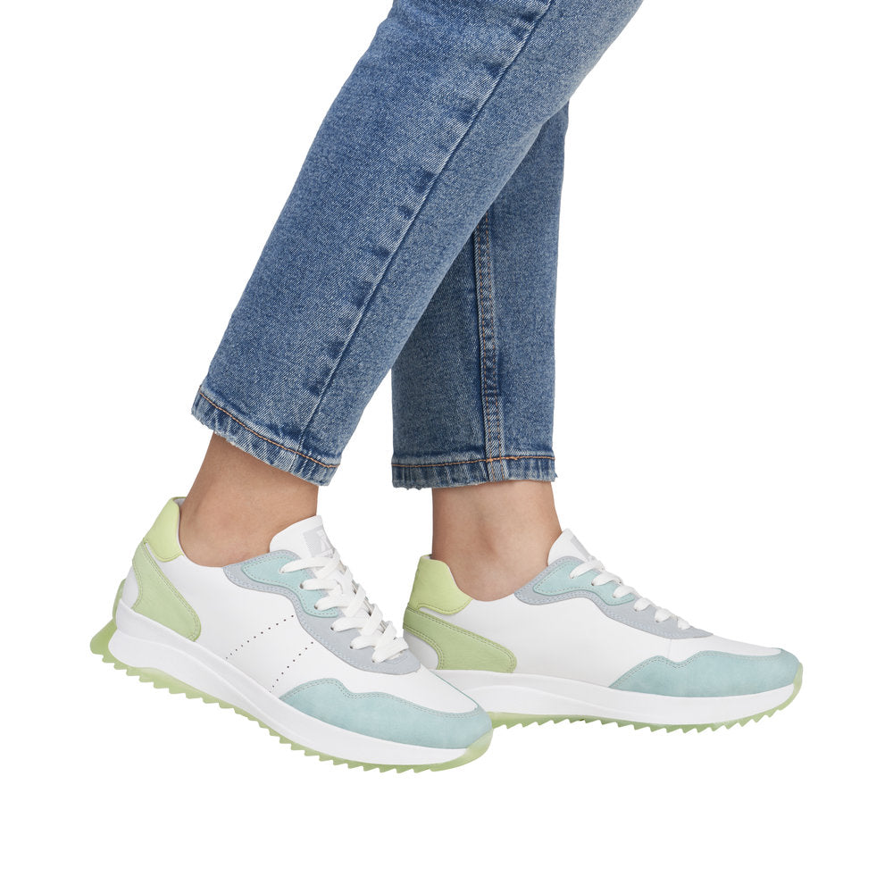 Rieker W1308-81 Ladies Wide Multi Leather Lace Up Trainers