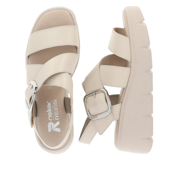 Rieker W1550-60 Ladies Off White Leather Touch Fastening Sandals