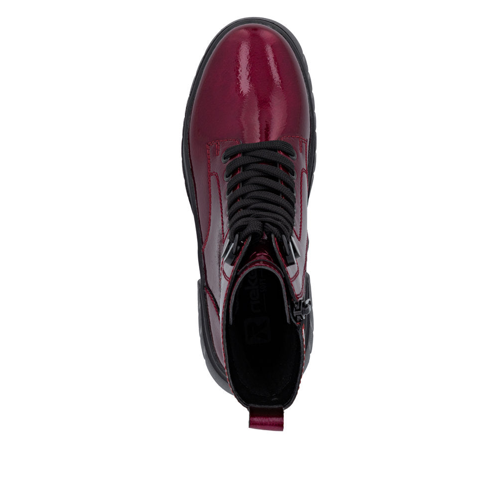 Rieker W1870-35 Ladies Red Patent Leather Zip & Lace Ankle Boots