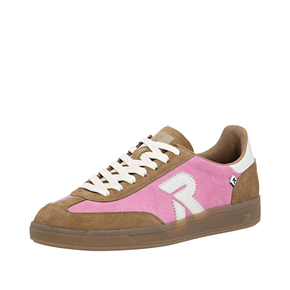 Rieker W2200-32 Ladies Pink Suede Lace Up Trainers