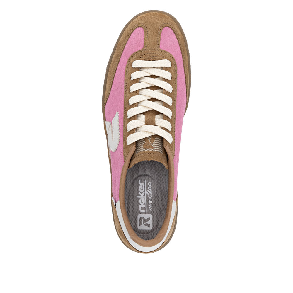 Rieker W2200-32 Ladies Pink Suede Lace Up Trainers
