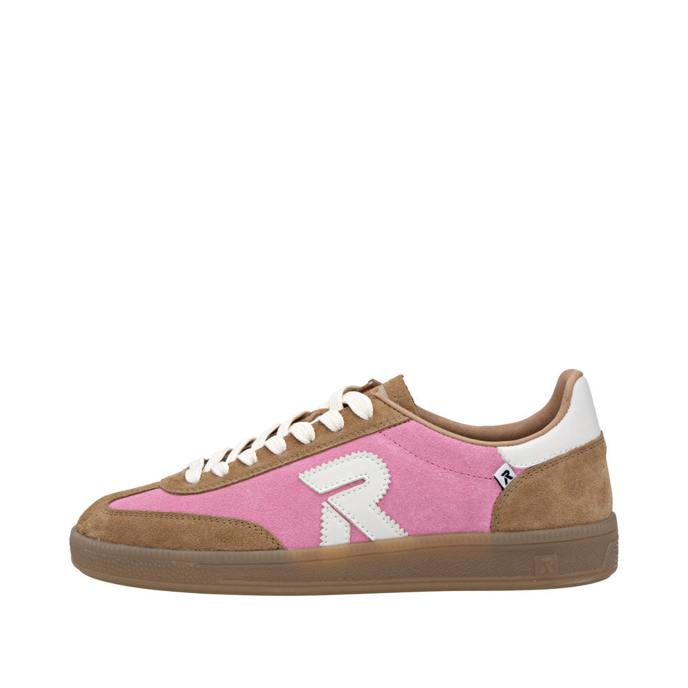 Rieker W2200-32 Ladies Pink Suede Lace Up Trainers