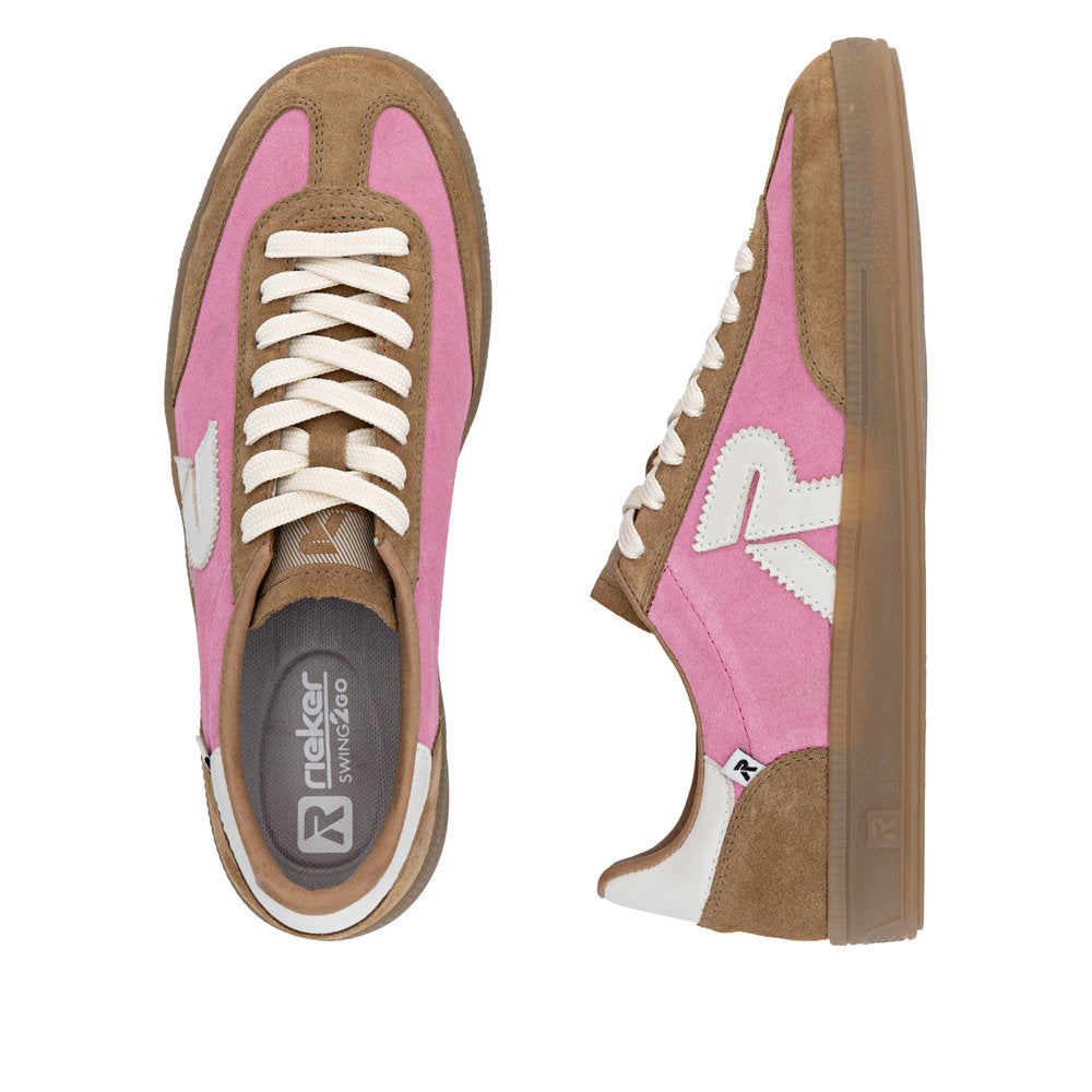 Rieker W2200-32 Ladies Pink Suede Lace Up Trainers
