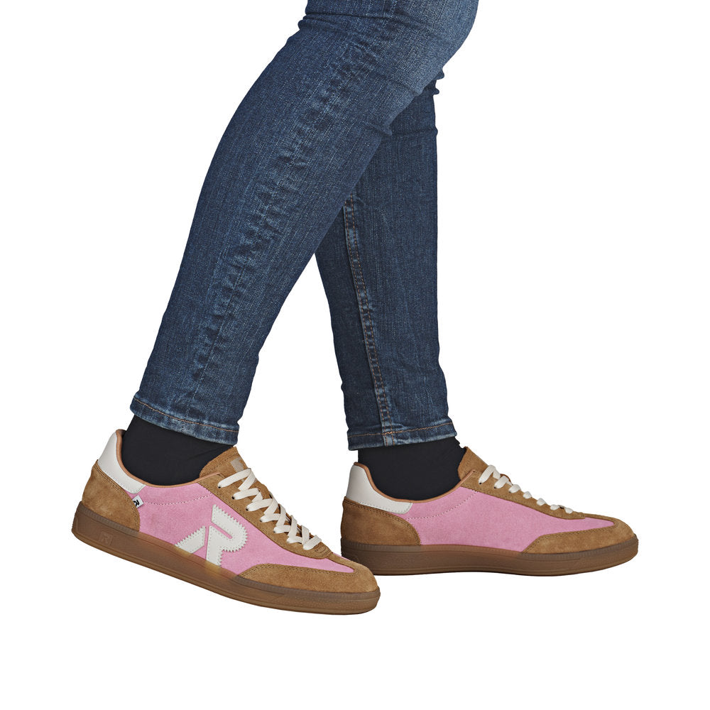 Rieker W2200-32 Ladies Pink Suede Lace Up Trainers