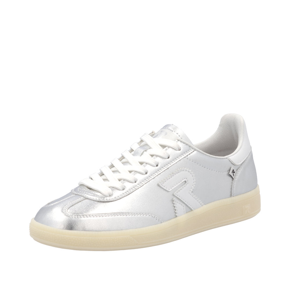 Rieker W2200-90 Ladies Wide Silver Suede Lace Up Trainers