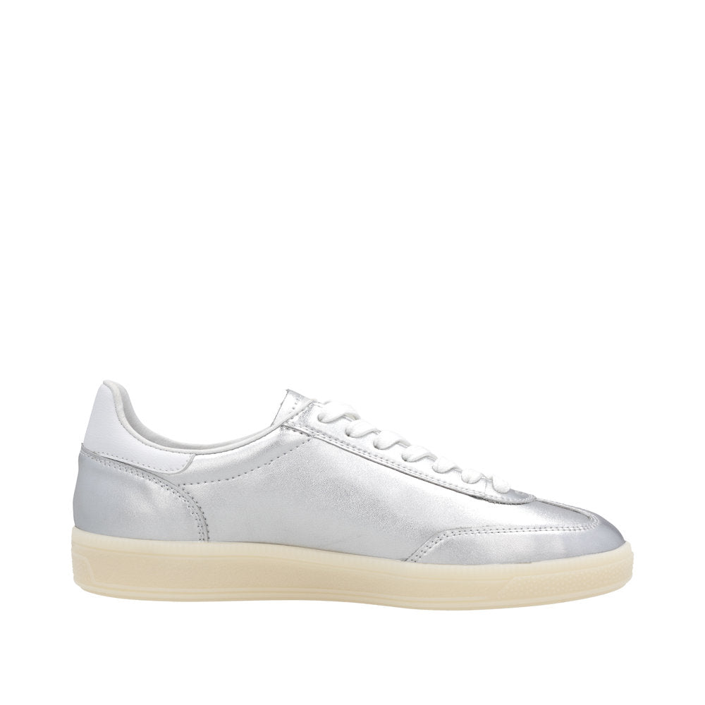 Rieker W2200-90 Ladies Wide Silver Suede Lace Up Trainers