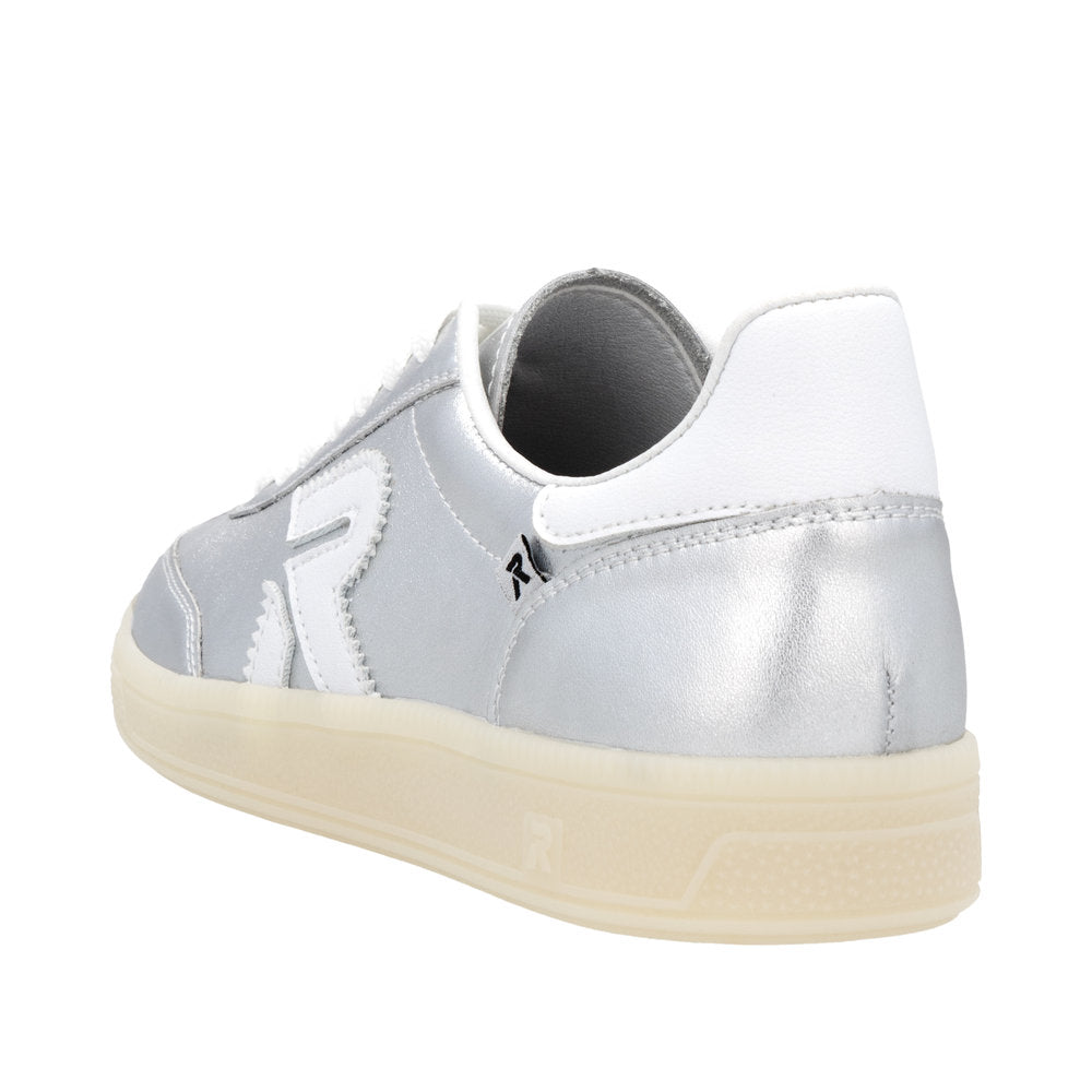 Rieker W2200-90 Ladies Wide Silver Suede Lace Up Trainers