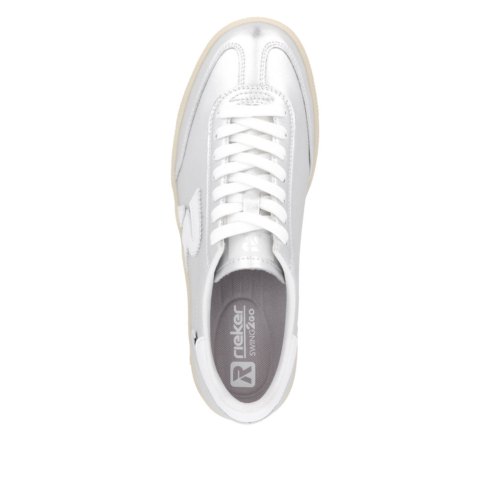 Rieker W2200-90 Ladies Wide Silver Suede Lace Up Trainers