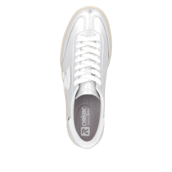 Rieker W2200-90 Ladies Wide Silver Suede Lace Up Trainers
