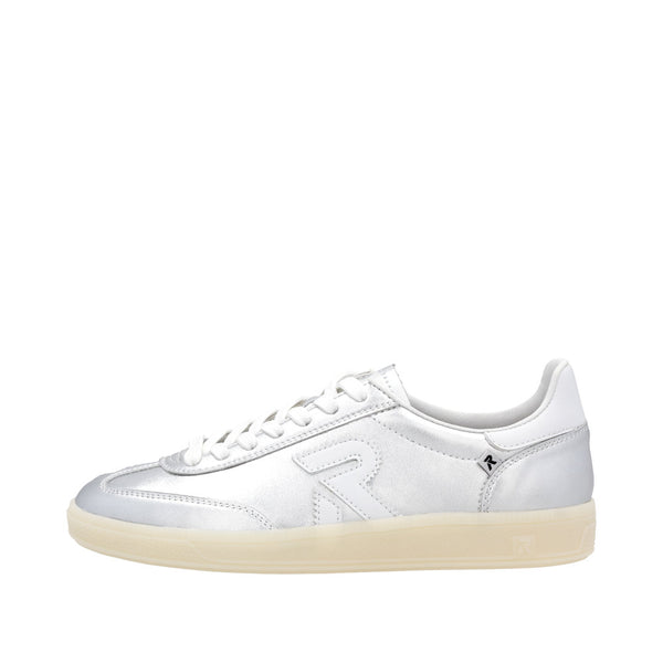 Rieker W2200-90 Ladies Wide Silver Suede Lace Up Trainers