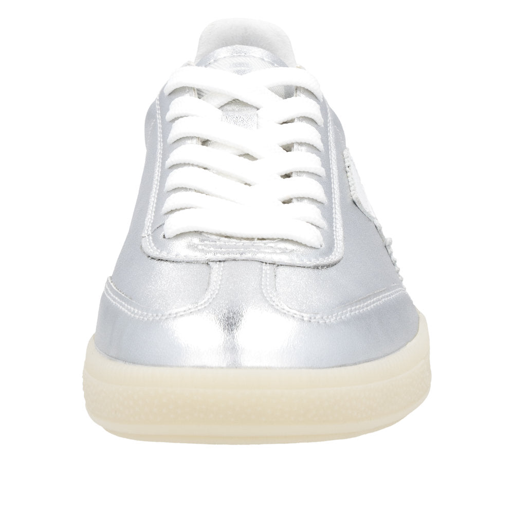 Rieker W2200-90 Ladies Wide Silver Suede Lace Up Trainers