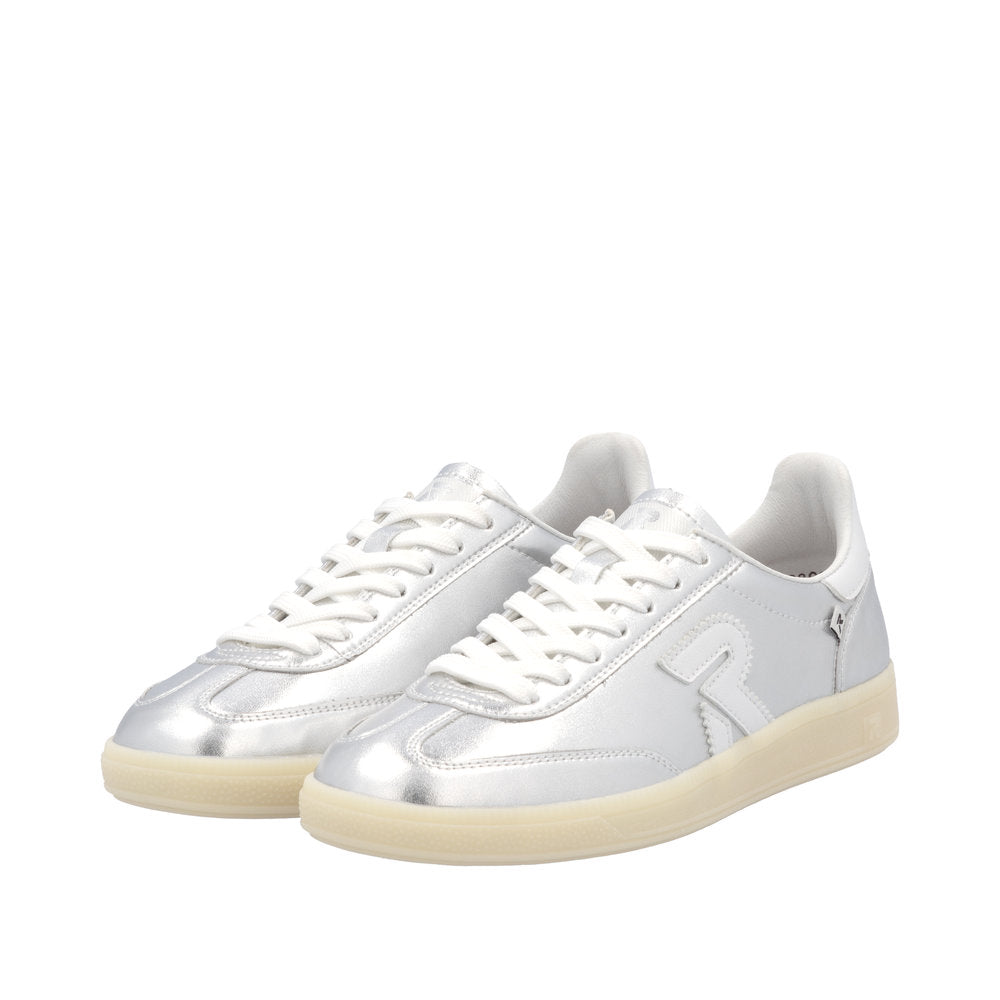 Rieker W2200-90 Ladies Wide Silver Suede Lace Up Trainers