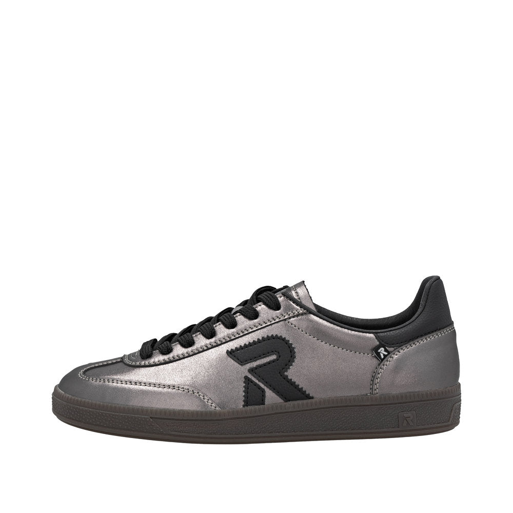 Rieker W2200-91 Ladies Silver/Platinum Leather Lace Up Trainers
