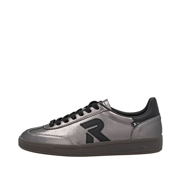 Rieker W2200-91 Ladies Silver/Platinum Leather Lace Up Trainers