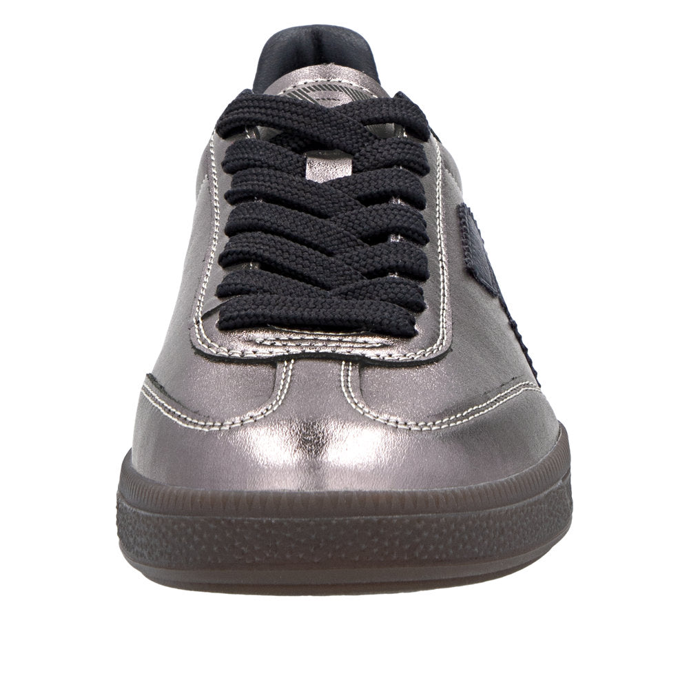 Rieker W2200-91 Ladies Silver/Platinum Leather Lace Up Trainers