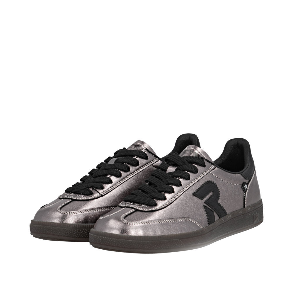 Rieker W2200-91 Ladies Silver/Platinum Leather Lace Up Trainers