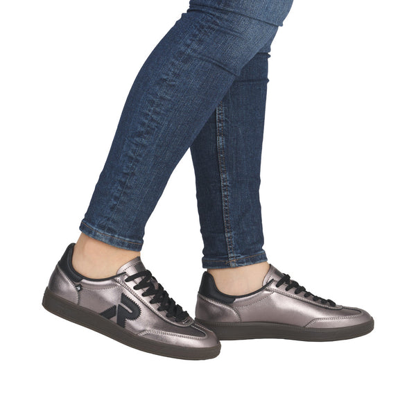 Rieker W2200-91 Ladies Silver/Platinum Leather Lace Up Trainers