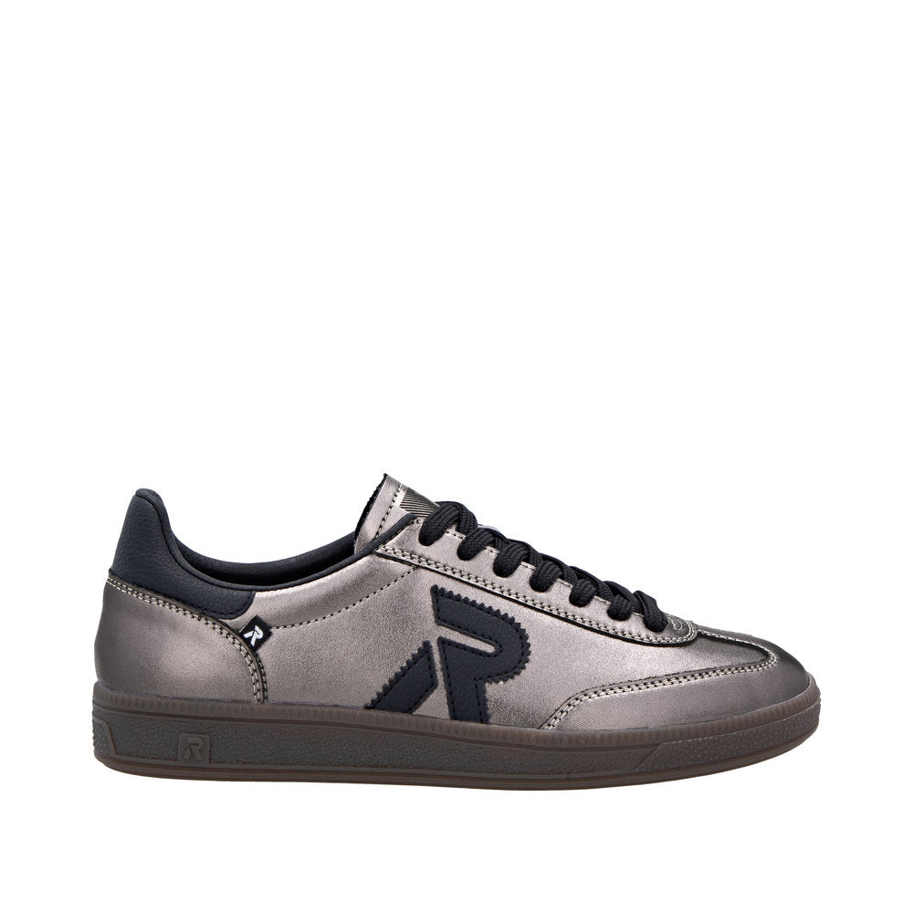 Rieker W2200-91 Ladies Silver/Platinum Leather Lace Up Trainers