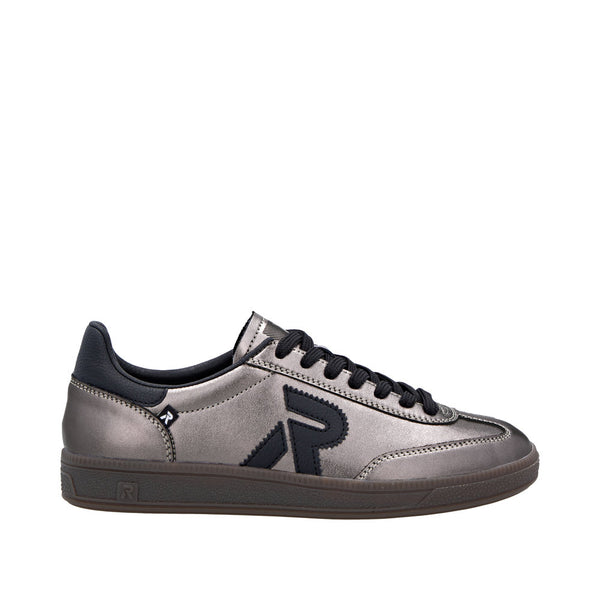 Rieker W2200-91 Ladies Silver/Platinum Leather Lace Up Trainers