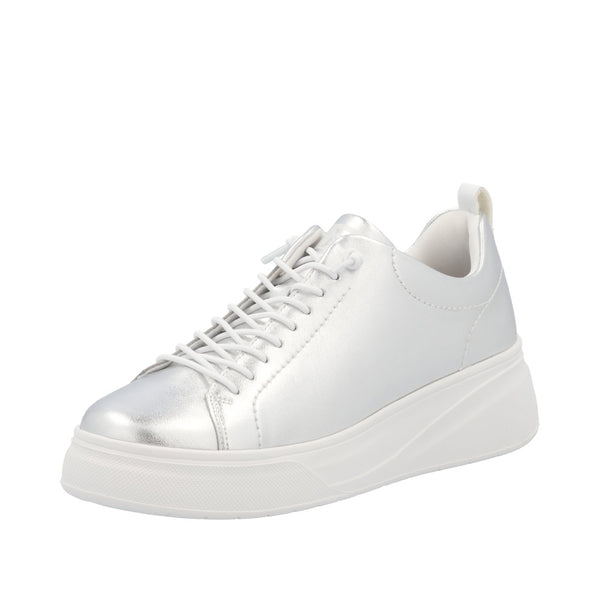 Rieker W2301-90 Ladies Silver Leather Lace Up Shoes