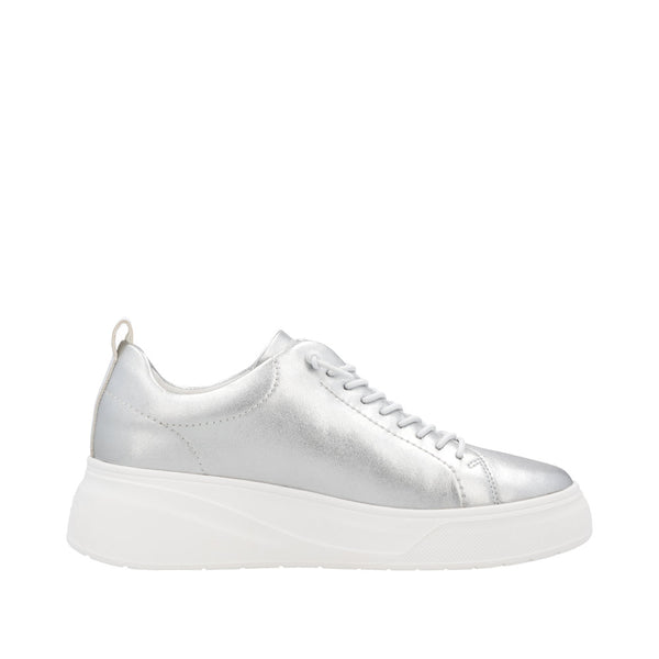 Rieker W2301-90 Ladies Silver Leather Lace Up Shoes