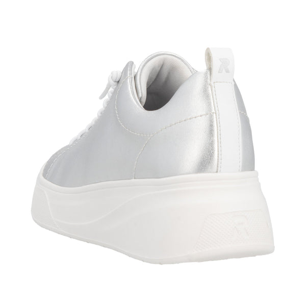 Rieker W2301-90 Ladies Silver Leather Lace Up Shoes