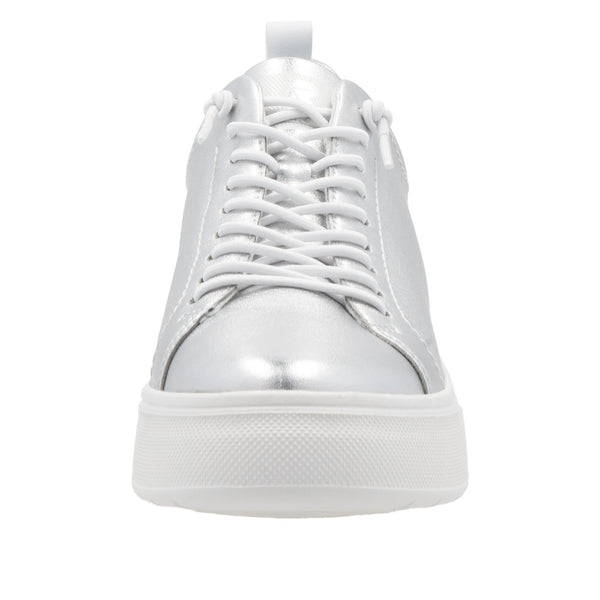 Rieker W2301-90 Ladies Silver Leather Lace Up Shoes