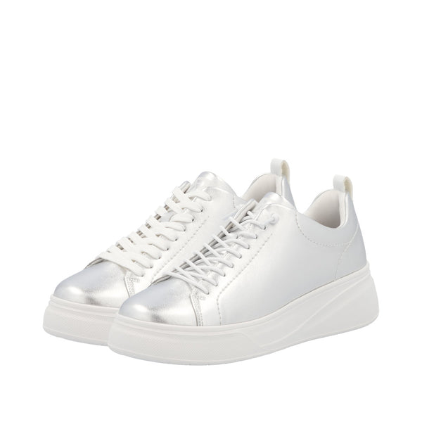 Rieker W2301-90 Ladies Silver Leather Lace Up Shoes