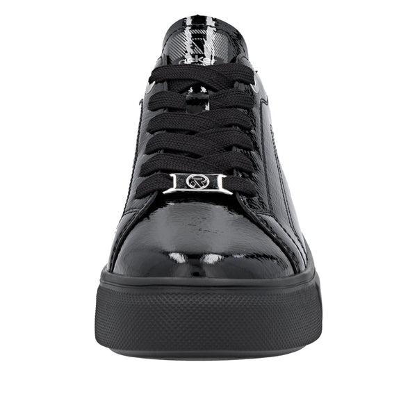Rieker W2601-00 Ladies Black Patent Leather Lace Up Trainers