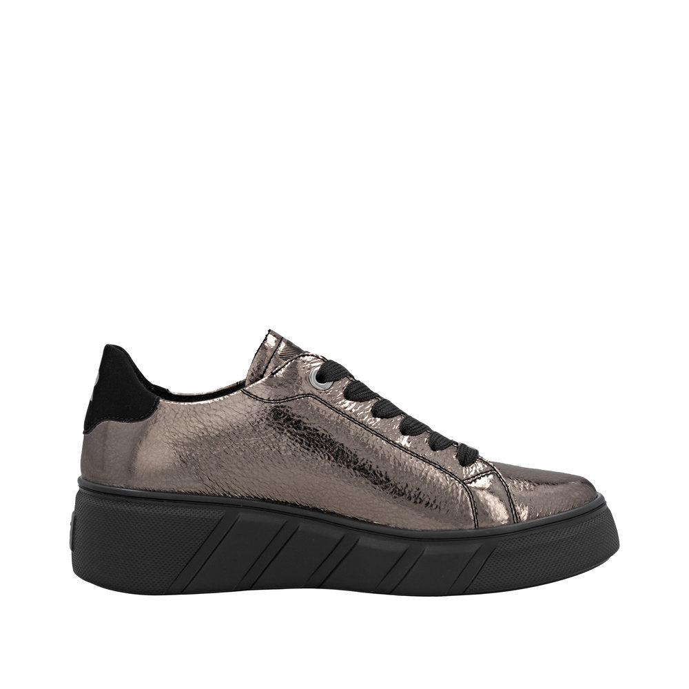 Rieker W2601-91 Ladies Metallic Leather Lace Up Trainers