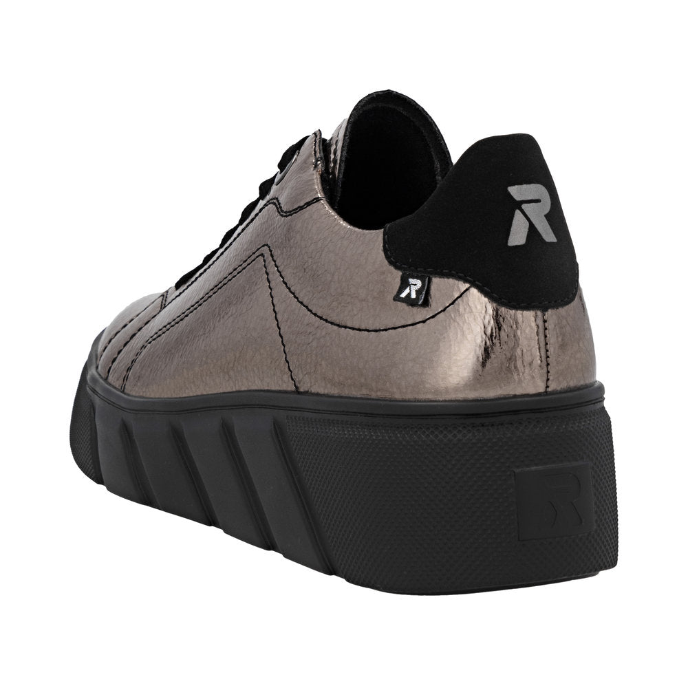 Rieker W2601-91 Ladies Metallic Leather Lace Up Trainers