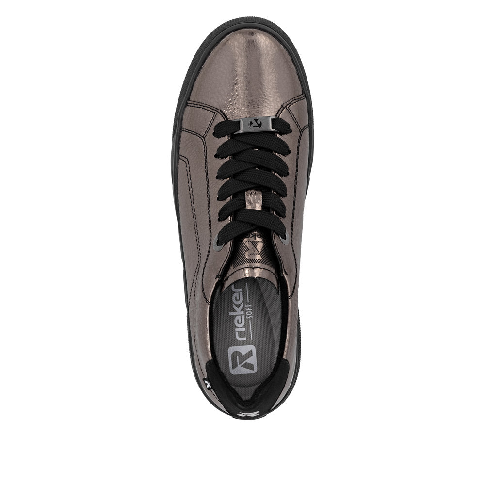 Rieker W2601-91 Ladies Metallic Leather Lace Up Trainers