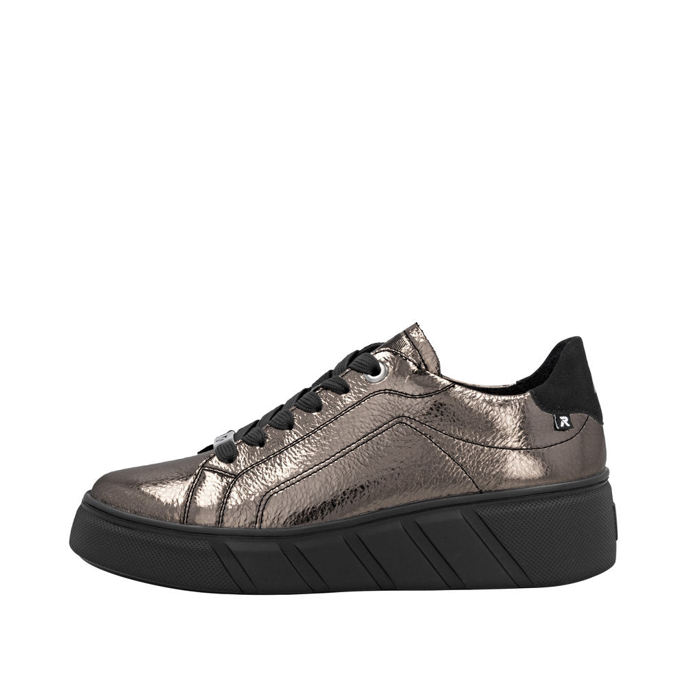 Rieker W2601-91 Ladies Metallic Leather Lace Up Trainers
