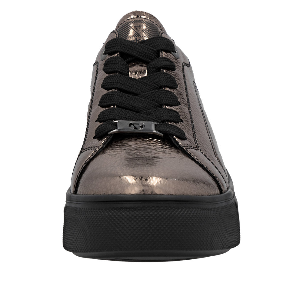 Rieker W2601-91 Ladies Metallic Leather Lace Up Trainers