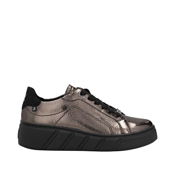 Rieker W2601-91 Ladies Metallic Leather Lace Up Trainers