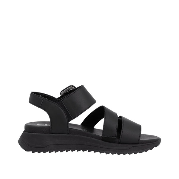 Rieker W2950-00 Ladies Black Leather Touch Fastening Sandals
