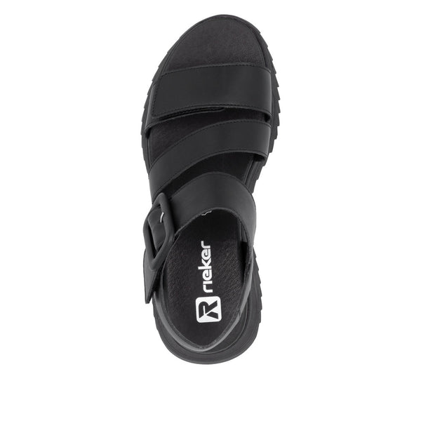 Rieker W2950-00 Ladies Black Leather Touch Fastening Sandals
