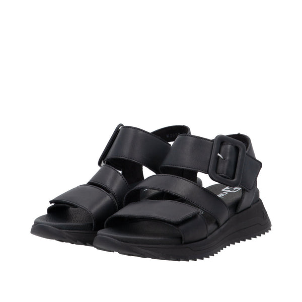 Rieker W2950-00 Ladies Black Leather Touch Fastening Sandals