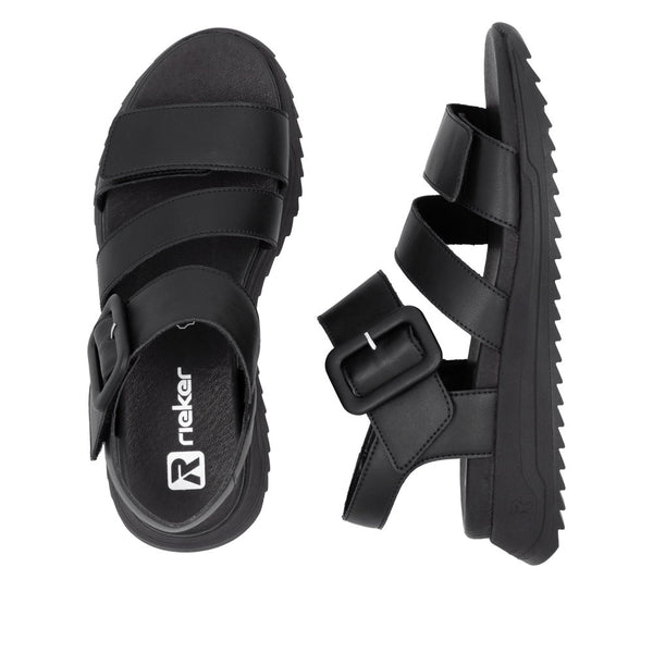 Rieker W2950-00 Ladies Black Leather Touch Fastening Sandals