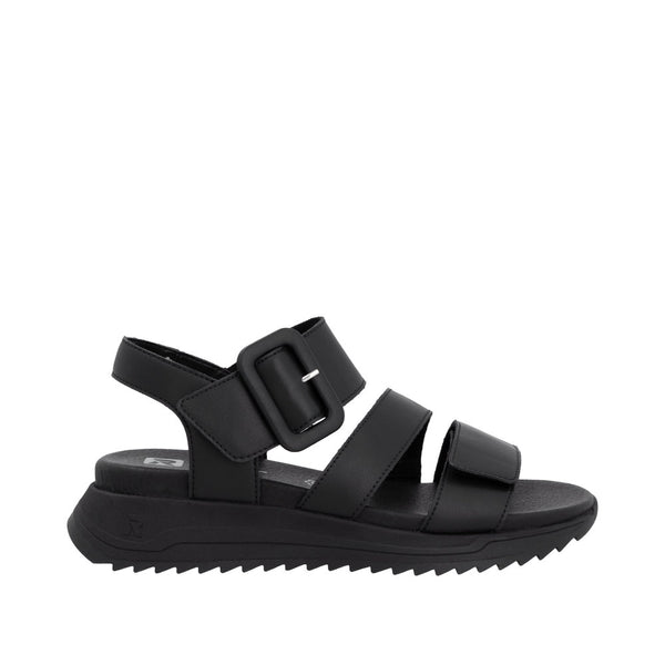 Rieker W2950-00 Ladies Black Leather Touch Fastening Sandals