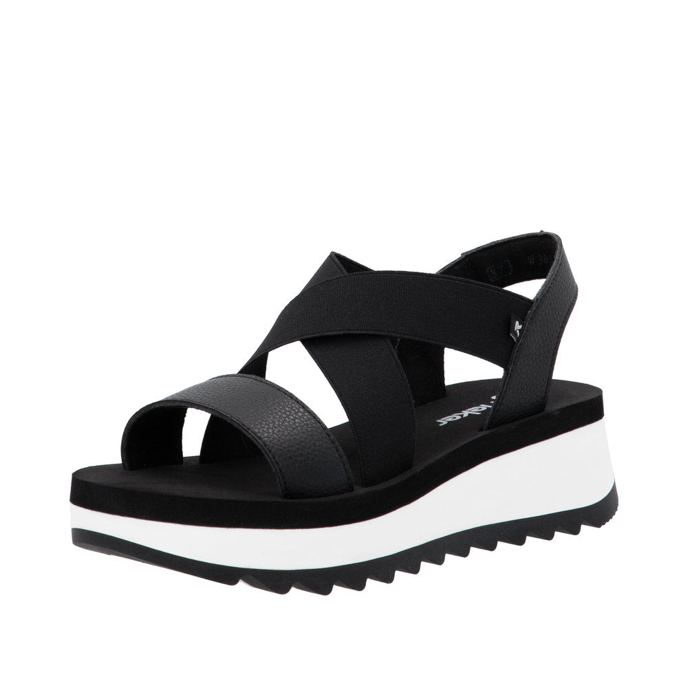 Rieker W3053-00 Ladies Black Leather Elasticated Sandals
