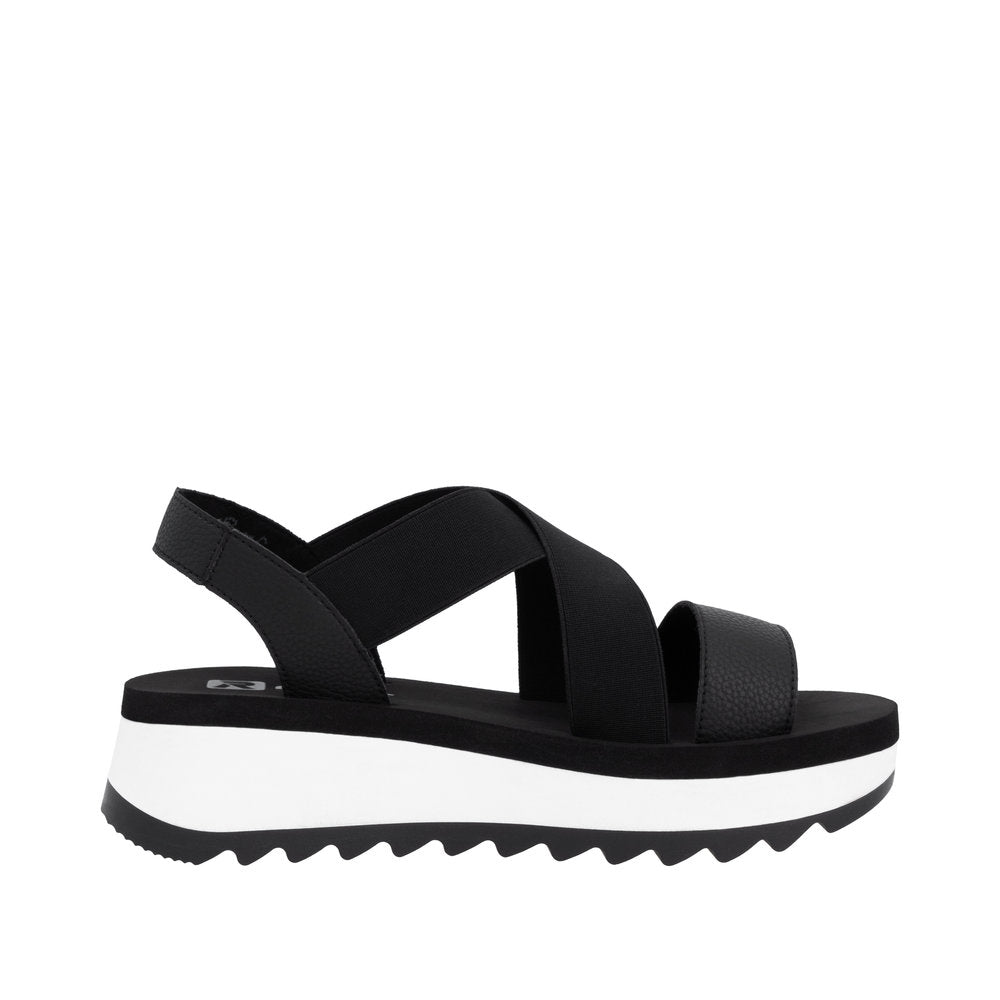 Rieker W3053-00 Ladies Black Leather Elasticated Sandals
