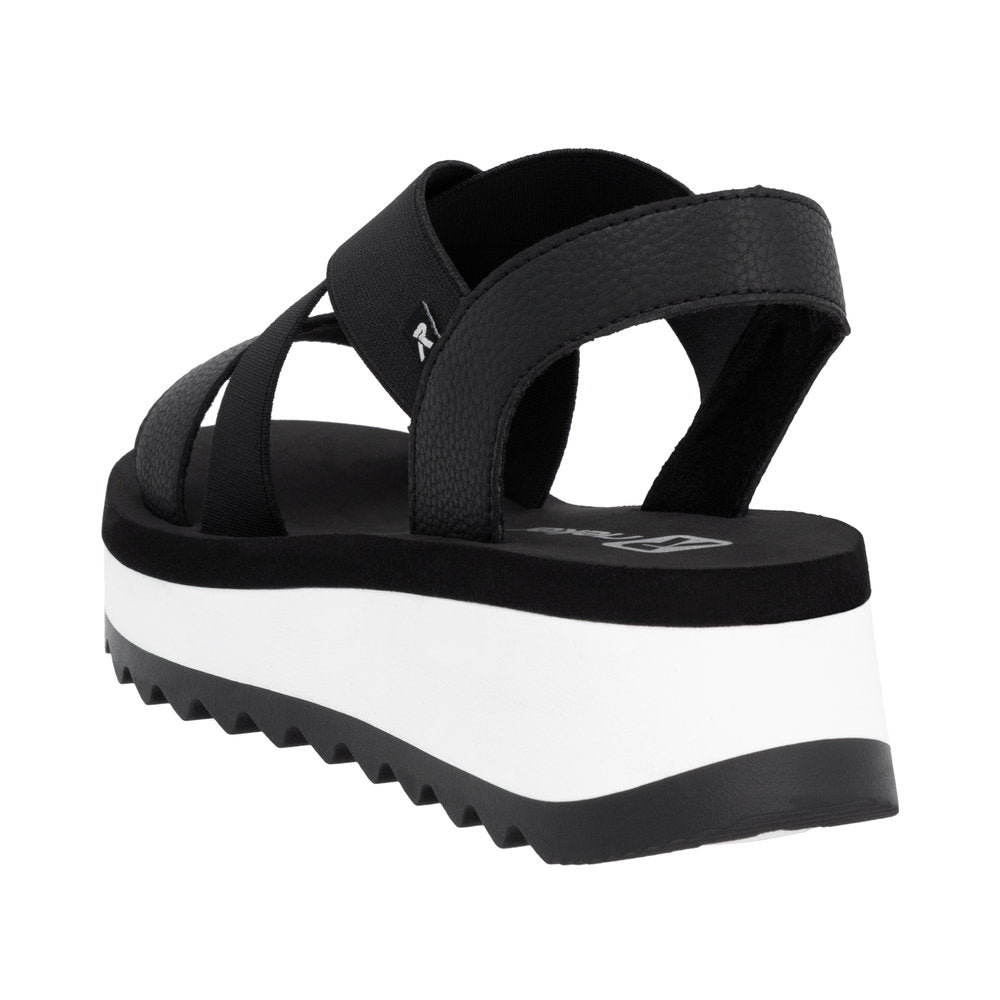 Rieker W3053-00 Ladies Black Leather Elasticated Sandals