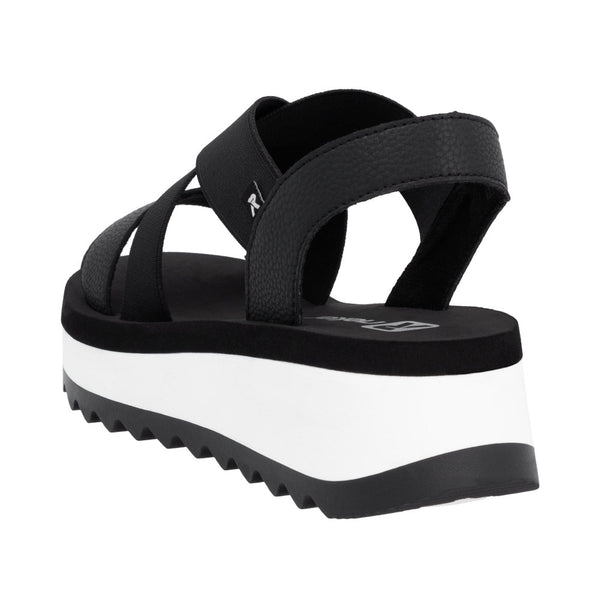 Rieker W3053-00 Ladies Black Leather Elasticated Sandals