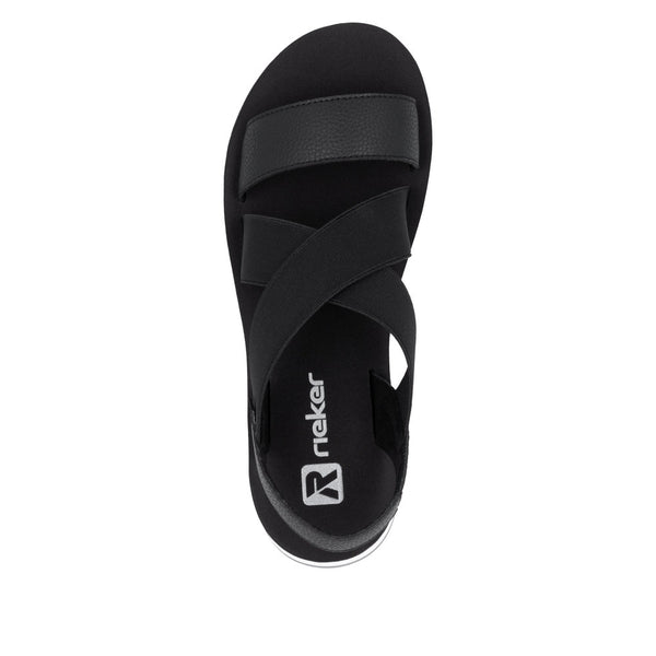 Rieker W3053-00 Ladies Black Leather Elasticated Sandals