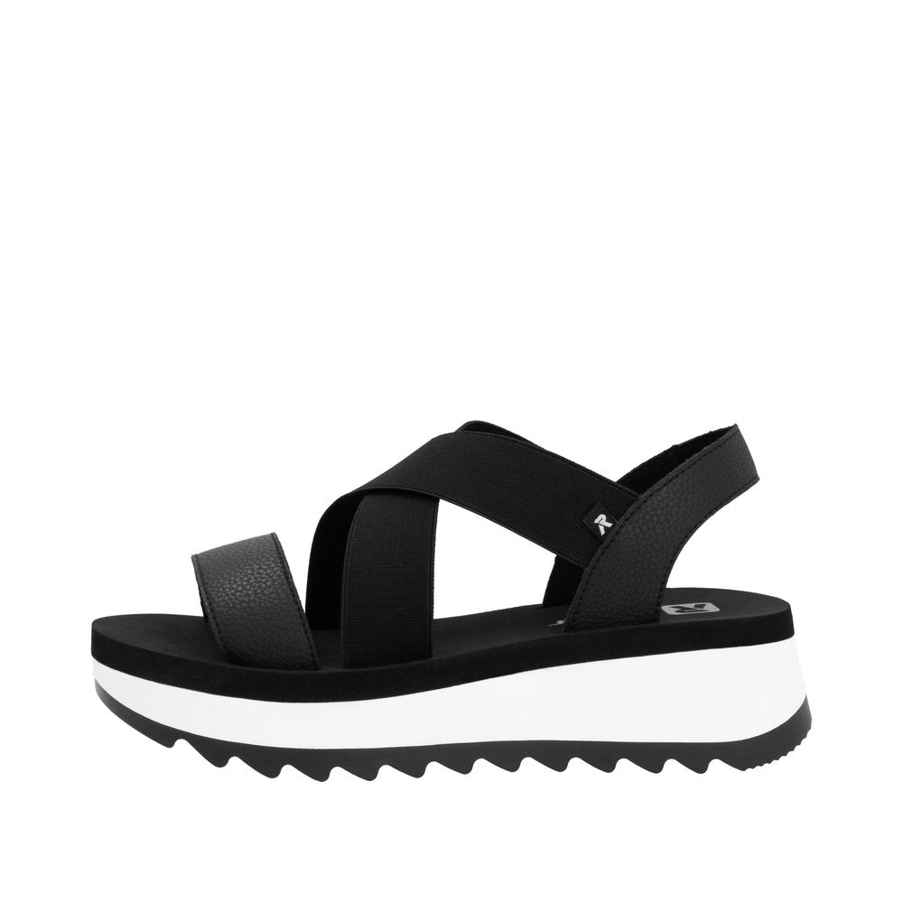 Rieker W3053-00 Ladies Black Leather Elasticated Sandals