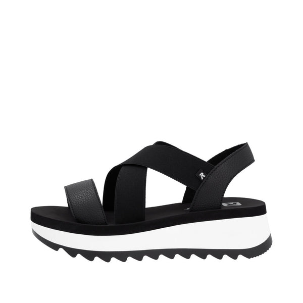 Rieker W3053-00 Ladies Black Leather Elasticated Sandals